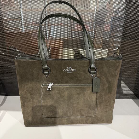 COACH CCC77 Station Tote Bag suede/Qb/Army Green - Picture 1 of 11